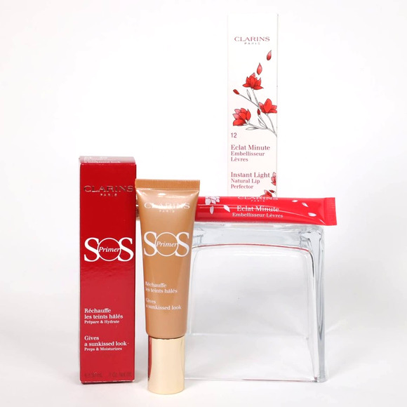 Clarins Other - Clarins Glow Bundle:  SOS Bronze Primer + Red Shimmer Lip Perfector High Gloss